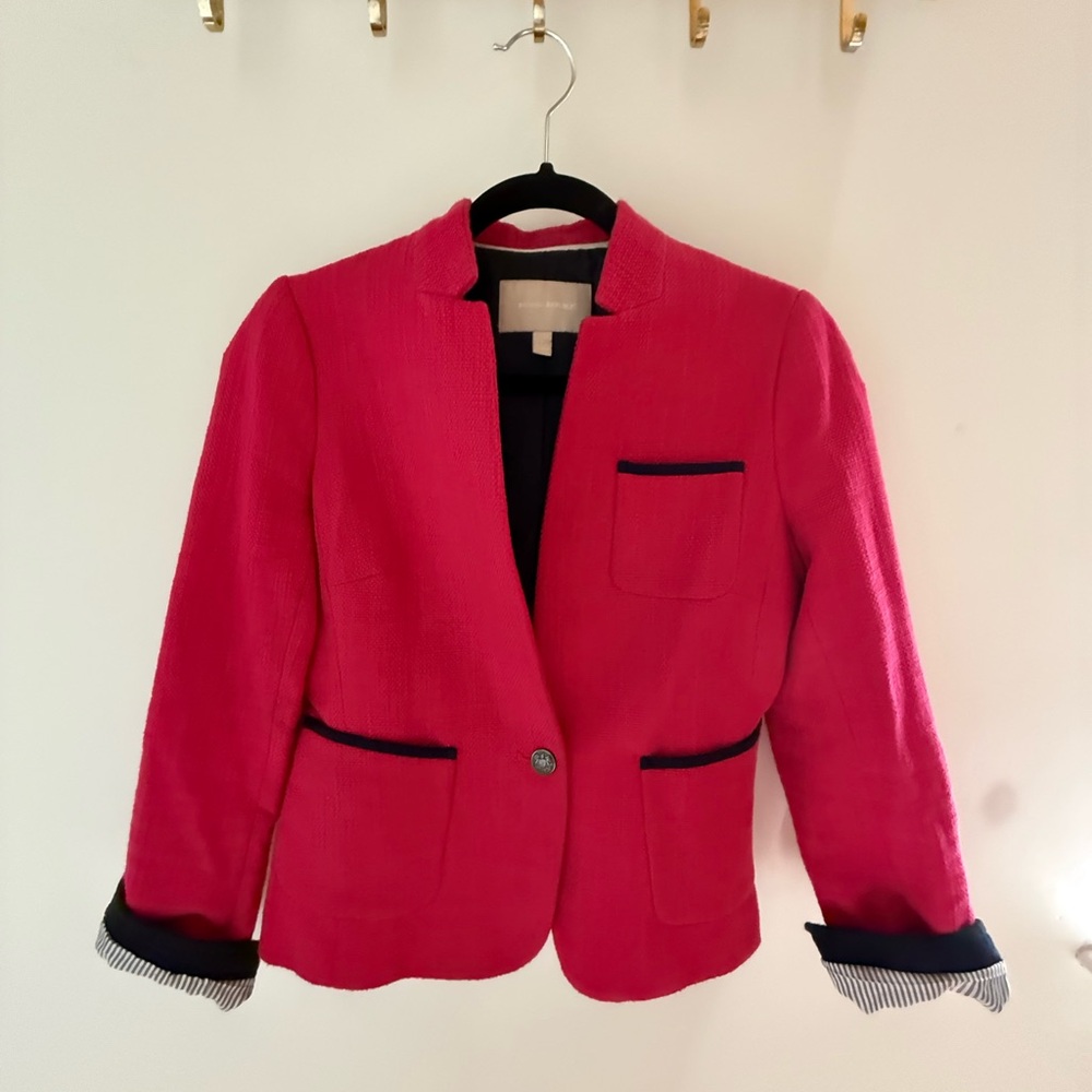 Banana Republic Pink Blazer with Navy Trim and V-Neckline